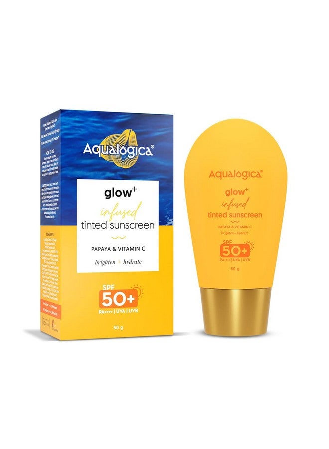 Glow+ Infused Tinted Sunscreen For All Skin Types Spf 50+ Pa++++ With Papaya & Vitamin C | Protection Against Uva/B | Universal Tint | For Glowing & Sunsafe Skin | 50 Gm Pack Of 1