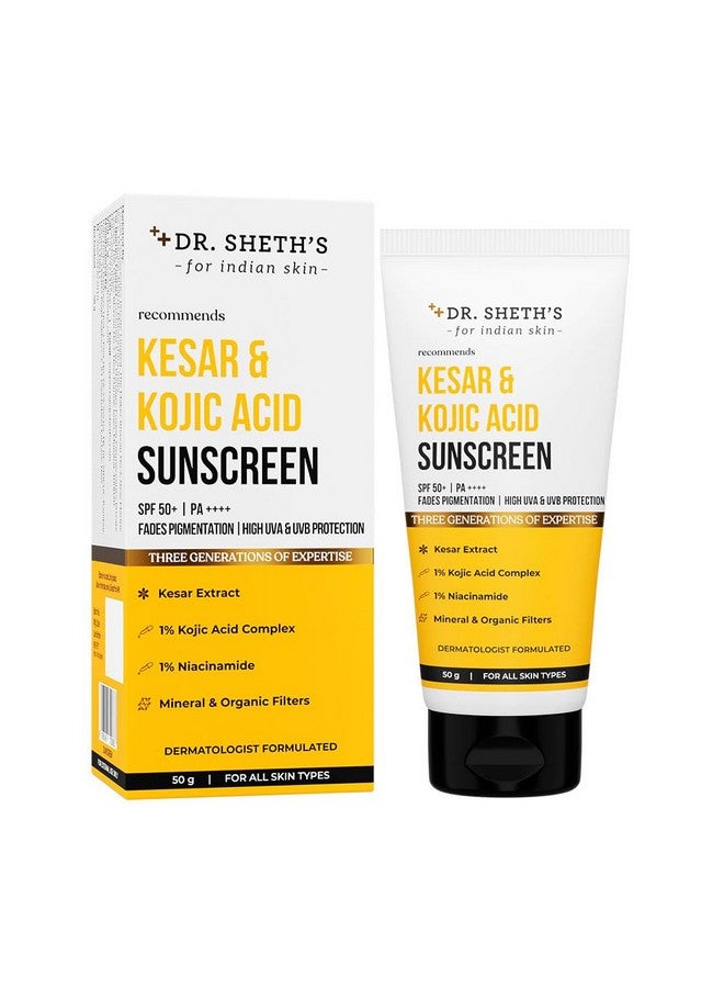 Dr. Sheth’S Kesar & Kojic Acid Sunscreen Spf 50 Pa++++ For Pigmentationfree Skin | No White Cast And Light Weight For Daily Moisturization 50G