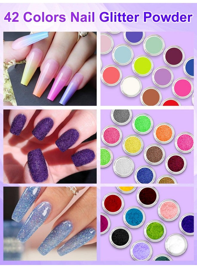 Acrylic Nail Kit For Beginners With Everything 42Colors Glitter Acrylic Powder Monomer Liquid Nail Kit Set Professional Acrylic With Everything Drill Uv Light Practice Finger Nail Bag Organizer Case