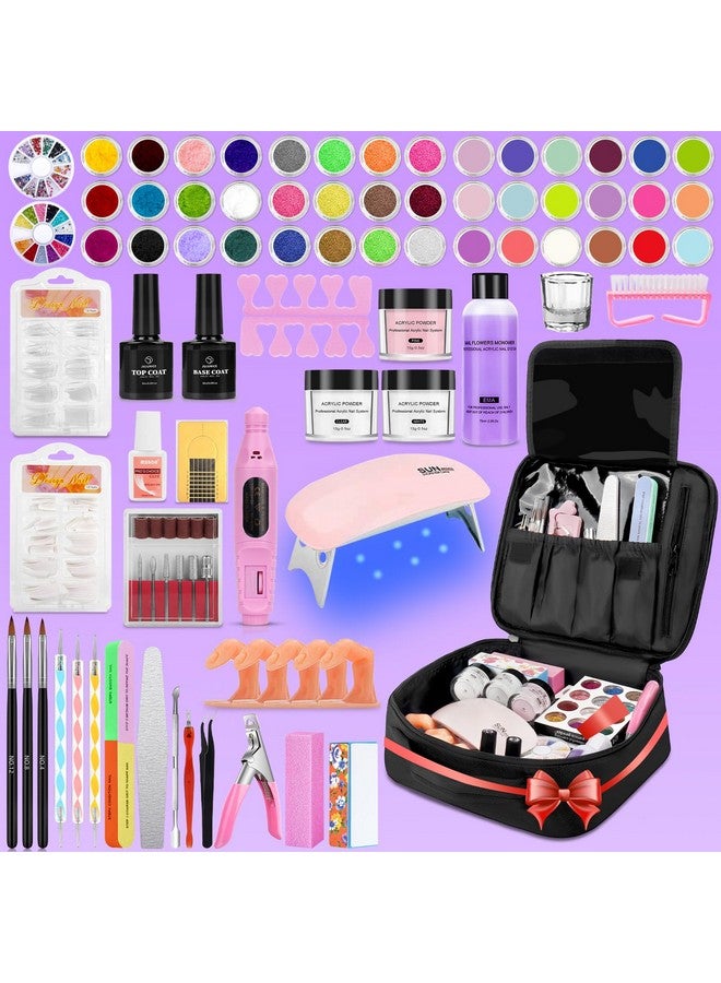 Acrylic Nail Kit For Beginners With Everything 42Colors Glitter Acrylic Powder Monomer Liquid Nail Kit Set Professional Acrylic With Everything Drill Uv Light Practice Finger Nail Bag Organizer Case