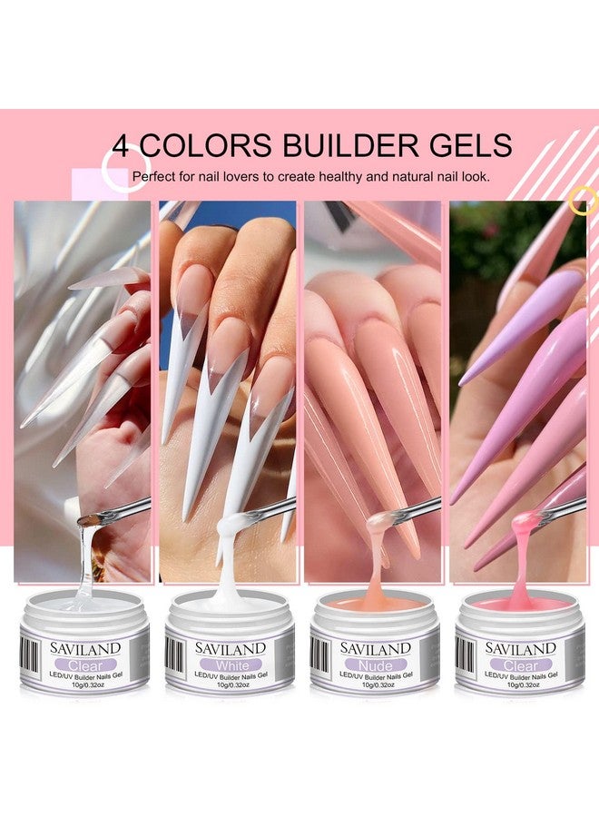 Builder Nail Gel Kit 4 Colors Clear Nudes White Pink Hard Gel For Nail Strengthen Nail Extension Gel Kit With 100Pcs Nail Forms And Acrylic Nail Brush For Beginners & Professionals