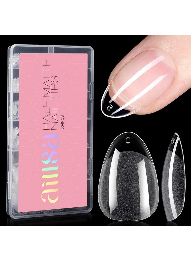 Short Almond Nail Tips 504Pcs Soft Gel Full Cover Nail Tips Half Matte Prefiled False Clear Nail Tips Press On Extension Fake Gelly Nail Tips For Beginners Diy At Home 12 Sizes