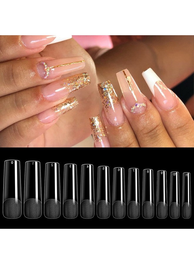 Aoream Long Square Nail Tips 240Pcs Clear Soft Gel False Nails Half Matte Full Cover Press On Nails 12 Sizes Coffin Nail Tips For Acrylic Nails Professional Salon For Home Diy