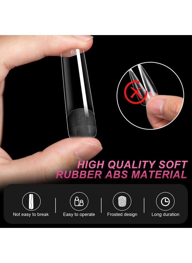 Aoream Long Square Nail Tips 240Pcs Clear Soft Gel False Nails Half Matte Full Cover Press On Nails 12 Sizes Coffin Nail Tips For Acrylic Nails Professional Salon For Home Diy