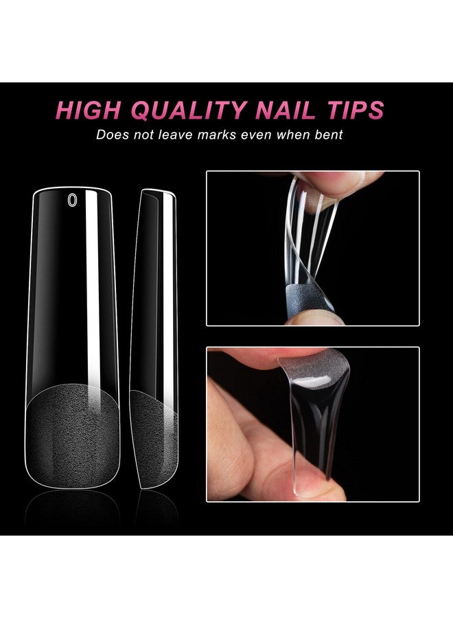 Aoream Long Square Nail Tips 240Pcs Clear Soft Gel False Nails Half Matte Full Cover Press On Nails 12 Sizes Coffin Nail Tips For Acrylic Nails Professional Salon For Home Diy