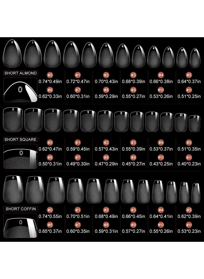 3 Styles Short Nail Tips Kit 720Pcs Gel X Nail Tips Half Matte Coffin Nails Almond Nails Square Fake Nails Full Cover Press On Nails Extension For Soft Gel Nail Tips Set Art Diy Home Gifts