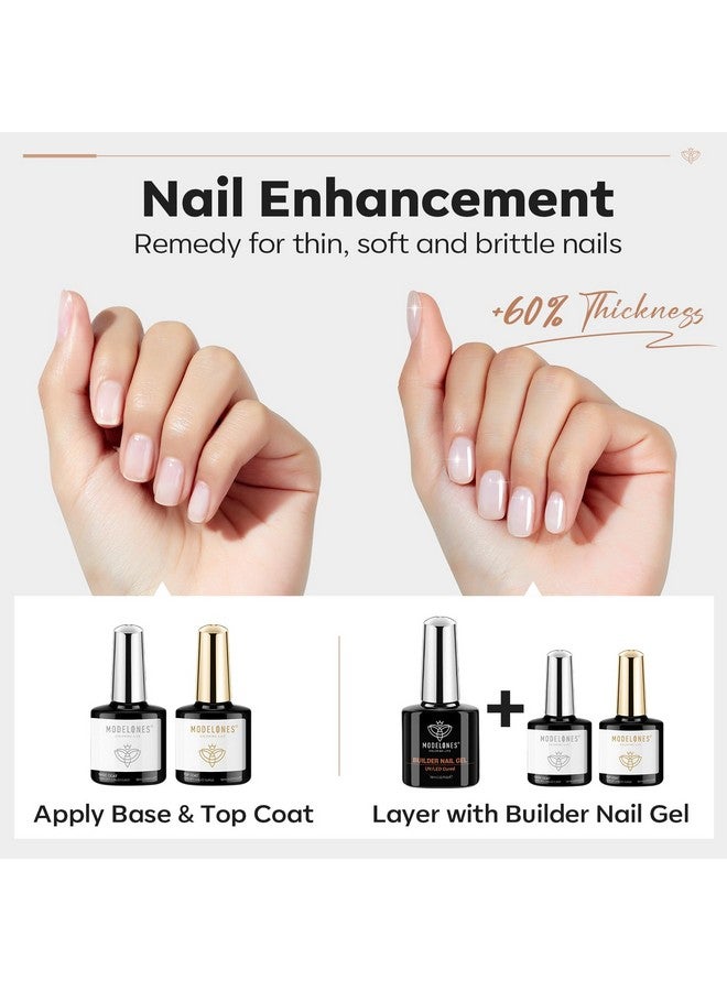 3 Pcs Builder Nail Gel With No Wipe Gel Base And Top Coat Shine Finish And Long Lasting Clear Builder Nail Kit For Nail Thickening Apex Building Led Nail Lamp Cured Hard Gel