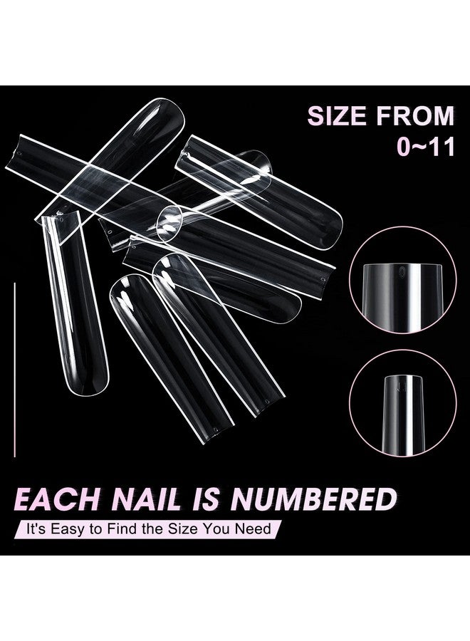 Extra Long Square Full Cover Nail Tips 240Pcs Xxxl Clear Full Cover Fake Nails False Nails 12 Sizes Tapered Square Press On Fake Nail Tips For Acrylic Nails Salons Home Diy With Box