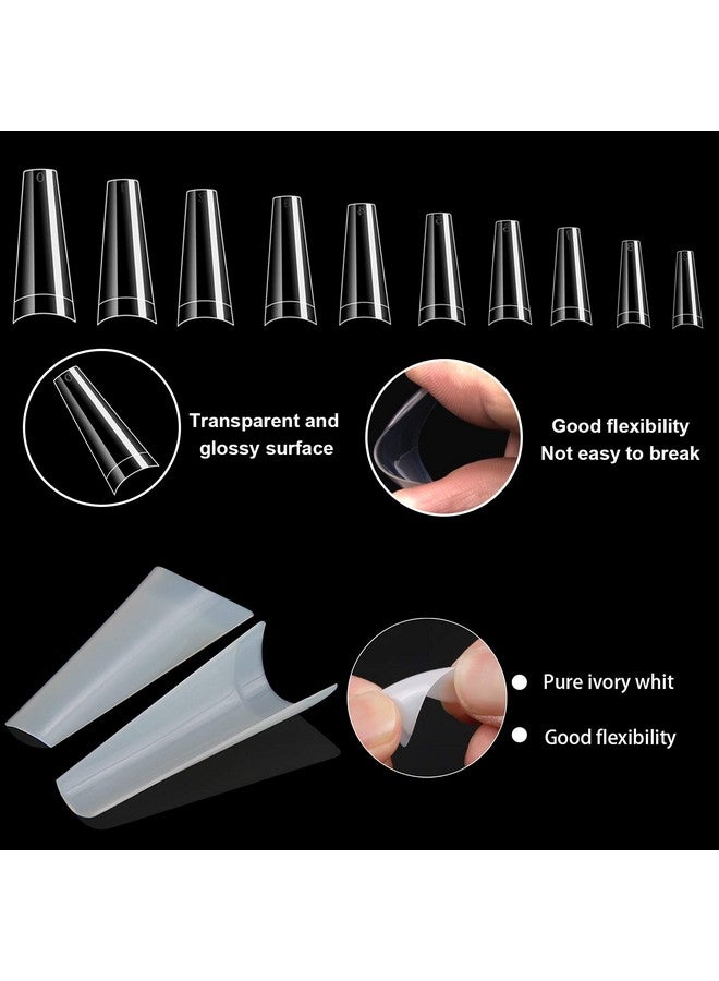 1000 Pcs French Coffin Ballerina Nail Tips Acrylic Nails Artificial Half False Flake Nail Tips 10 Sizes With Clear Plastic Cases For Nail Salon Nail Shop Diy Nail Art Ballerina Nails