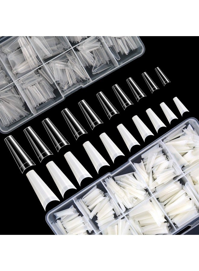 1000 Pcs French Coffin Ballerina Nail Tips Acrylic Nails Artificial Half False Flake Nail Tips 10 Sizes With Clear Plastic Cases For Nail Salon Nail Shop Diy Nail Art Ballerina Nails