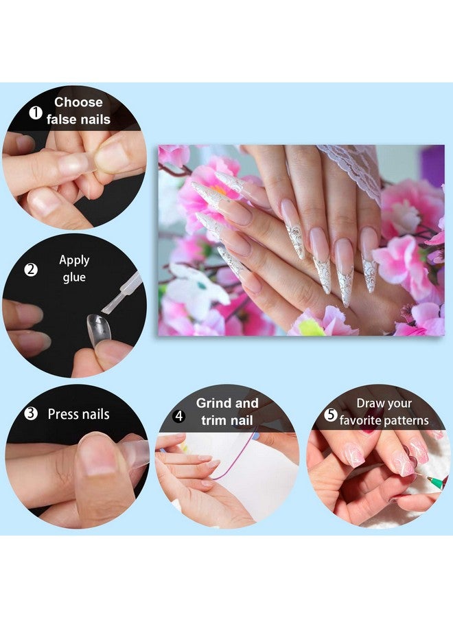 1000 Pcs French Coffin Ballerina Nail Tips Acrylic Nails Artificial Half False Flake Nail Tips 10 Sizes With Clear Plastic Cases For Nail Salon Nail Shop Diy Nail Art Ballerina Nails