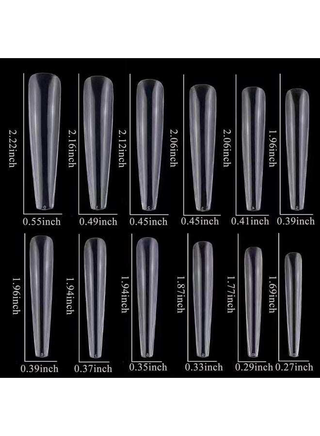 600Pcs 3Xl Clear Nail Tips Coffin Full Cover Ballerina Shape Extra Long Acrylic Fake Nails Professional False Nail Tip For Salons & Home Diy 12 Sizes