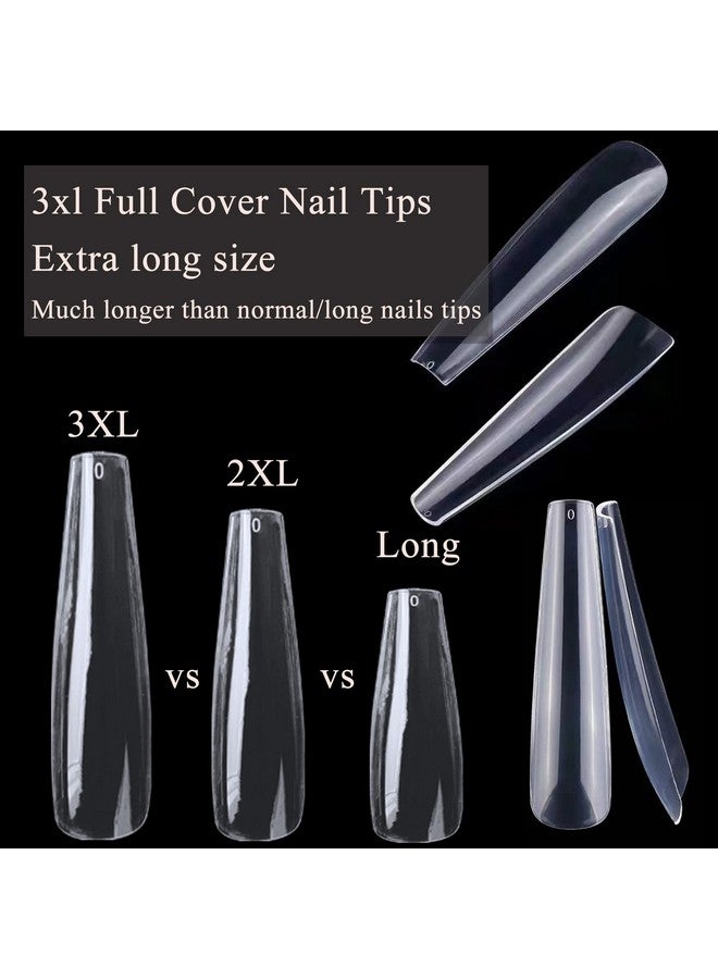 600Pcs 3Xl Clear Nail Tips Coffin Full Cover Ballerina Shape Extra Long Acrylic Fake Nails Professional False Nail Tip For Salons & Home Diy 12 Sizes