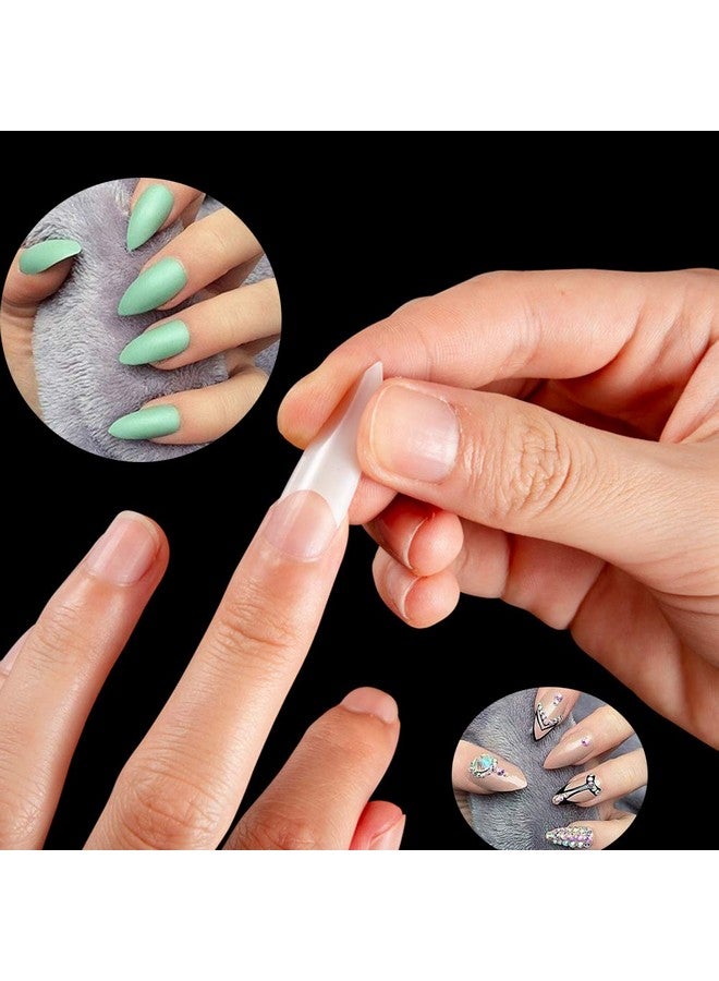 Stiletto Nail Tips 500Pcs Short Sharp Ending False Acrylic Nails Tip Half Cover 10 Sizes With Box For Nail Salons Home Diy (Natural)