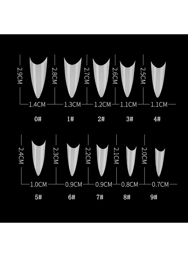 Stiletto Nail Tips 500Pcs Short Sharp Ending False Acrylic Nails Tip Half Cover 10 Sizes With Box For Nail Salons Home Diy (Natural)