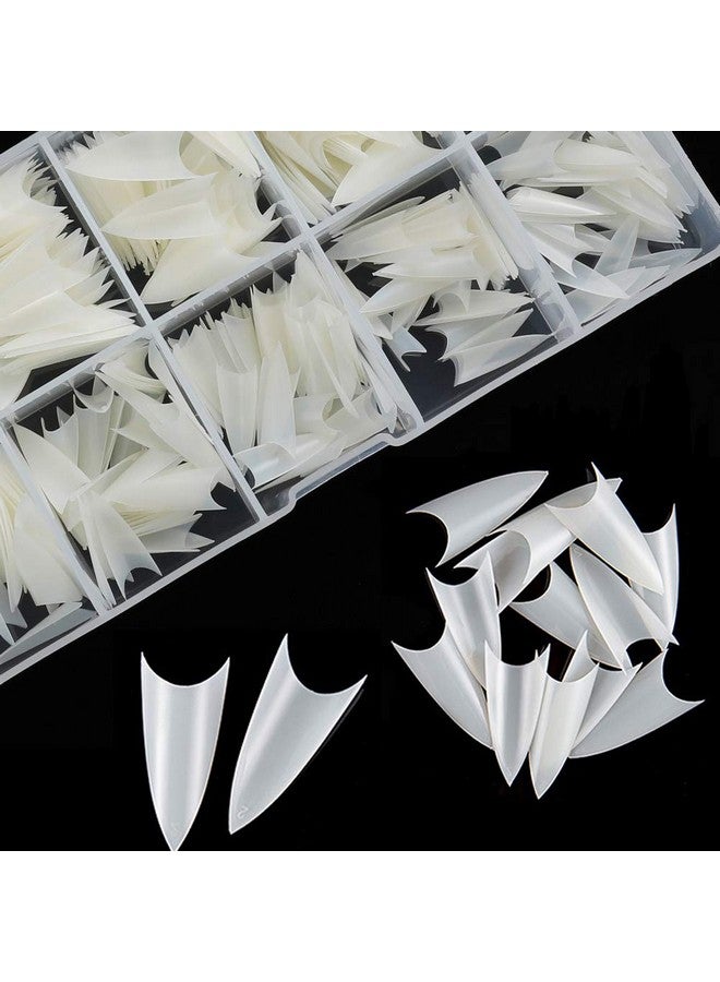 Stiletto Nail Tips 500Pcs Short Sharp Ending False Acrylic Nails Tip Half Cover 10 Sizes With Box For Nail Salons Home Diy (Natural)