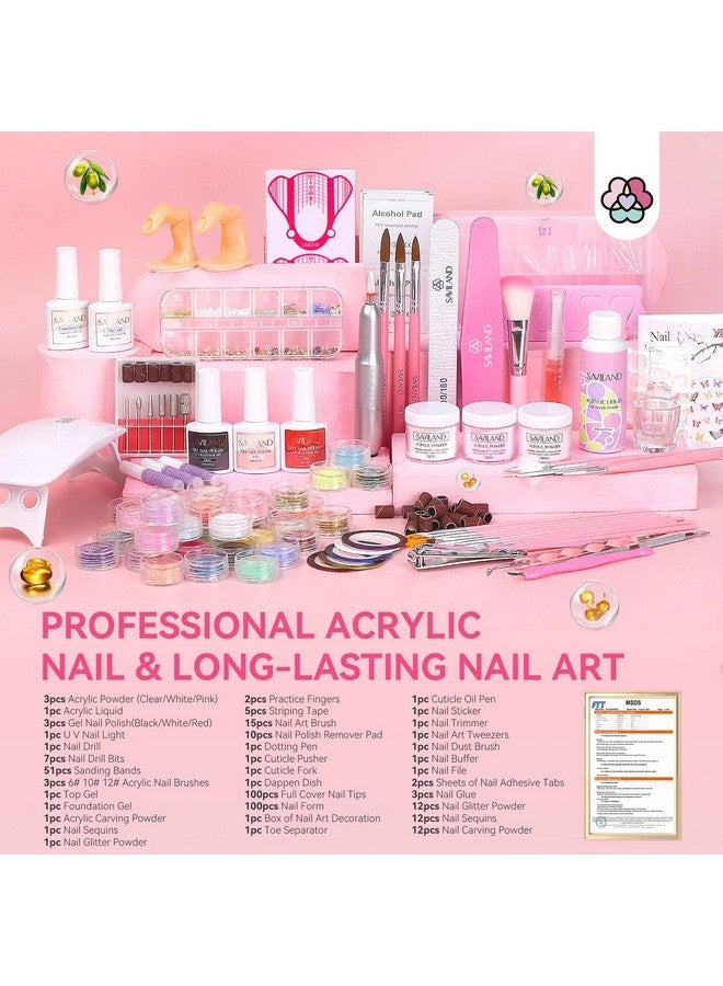 Acrylic Nail Kit With Drill: Professional Nail Kit Acrylic Set For Beginners With Everything Acrylic Powder Monomer Liquid Gel Nail Polish Nail Decoration U V Nail Light Gift Home Salon