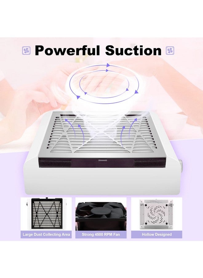 Nail Dust Collector With Brush And 2 Reusable Filters 60W Vacuum Dust Fan For Acrylic Nails (White)