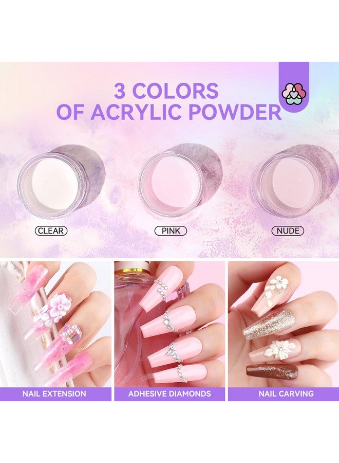 Acrylic Nail Kit: Easy Acrylic Kit Beginner Set Clearnudepink Acrylic Powder And Liquid Monomer Set Acrylic Nail Brush Cuticle Oil Nail Care Diy Acrylic Nail Art French Sculpture Set