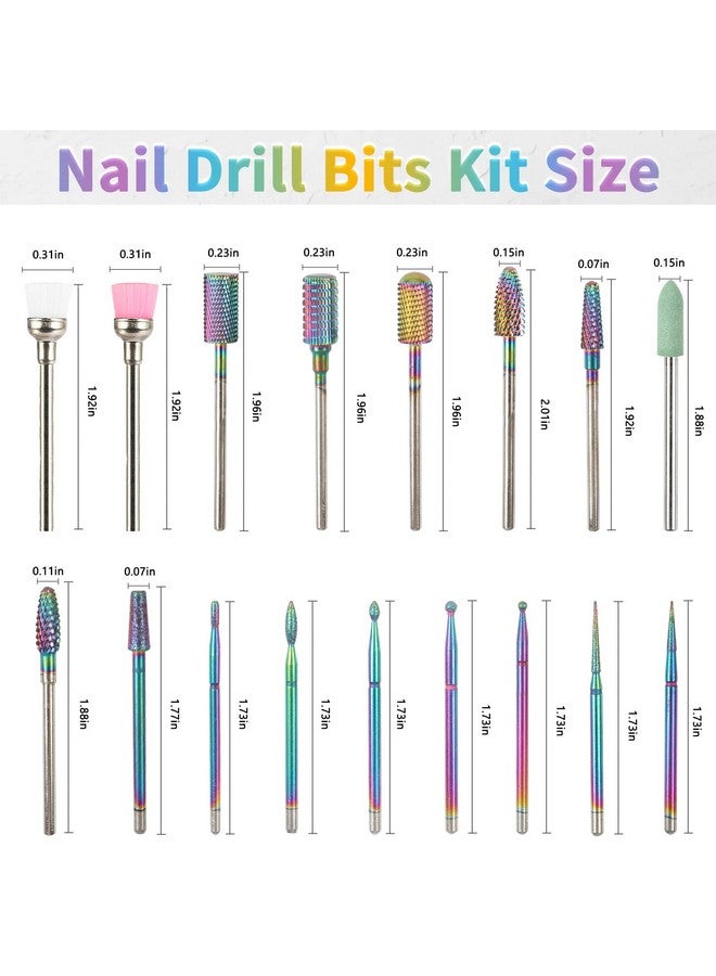Nail Drill Bits 17Pcs Tungsten Carbide Drill Bit Set Professional 332'' Nail Bits For Nail Drill Efile Acrylic Nails Manicure Pedicure Home Salon Nail Art Supplies