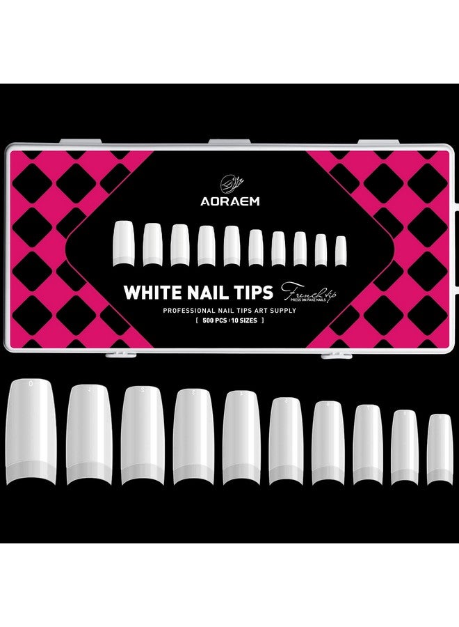 White Nail Tips500Pcs French Tip Press On Fake Nails Half Square False Nails For Acrylic Nails