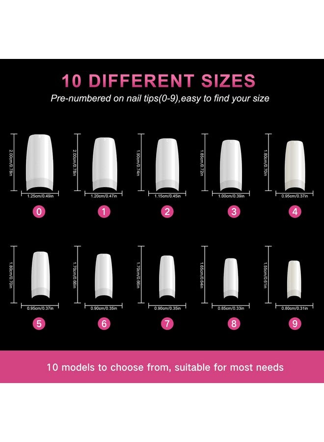 White Nail Tips500Pcs French Tip Press On Fake Nails Half Square False Nails For Acrylic Nails