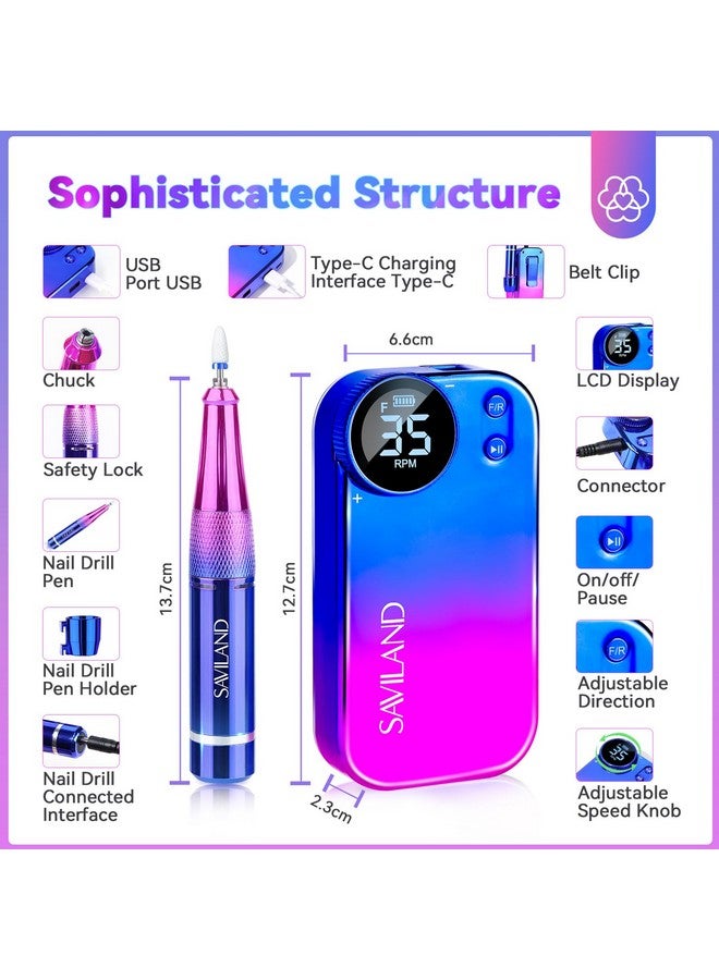 Portable Electric Nail Drill Pro 35000Rpm Electric Nail File Nail Drills For Acrylic Nails Professional With Drill Bits Manicure Pedicure Supplies Use Nail Art For Home Diy Salon Use