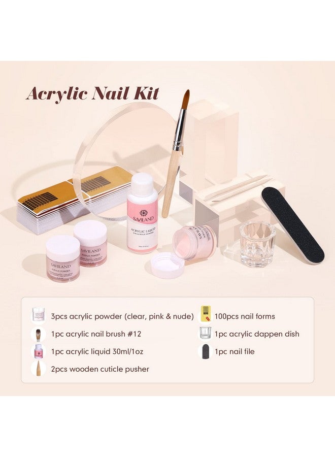 Acrylic Nail Kit Starter: Clear Pink Nude Acrylic Nail Kit Acrylic Powder & Monomer Acrylic Nail Liquid Acrylic Nail Brush Nail Files Forms Press On Nails Kits Acrylic Set Home Practice