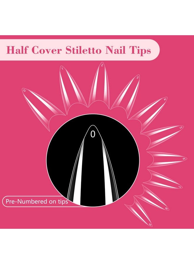 Clear Stiletto Nail Tips 500Pcs Half Cover Soft Gel Nail Tips Medium Stiletto False Nails Almond Shape Curved Nail Tips For Acrylic Nails Salon Home Diy With Box 10Sizes