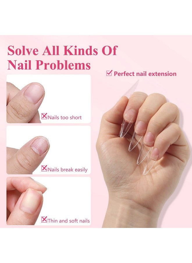 Clear Stiletto Nail Tips 500Pcs Half Cover Soft Gel Nail Tips Medium Stiletto False Nails Almond Shape Curved Nail Tips For Acrylic Nails Salon Home Diy With Box 10Sizes