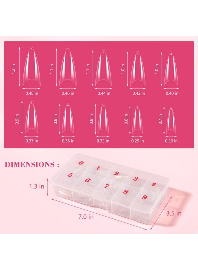 Clear Stiletto Nail Tips 500Pcs Half Cover Soft Gel Nail Tips Medium Stiletto False Nails Almond Shape Curved Nail Tips For Acrylic Nails Salon Home Diy With Box 10Sizes