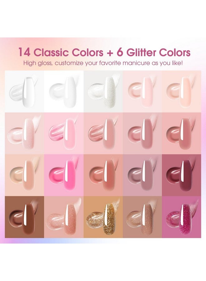 Poly Nail Gel Kit With U V Light 20 Colors Clear Natural Pink Poly Nail Gel Starter Kit Glitter Pink Poly Nail Gel Kit With Tools For French Nail Art Diy