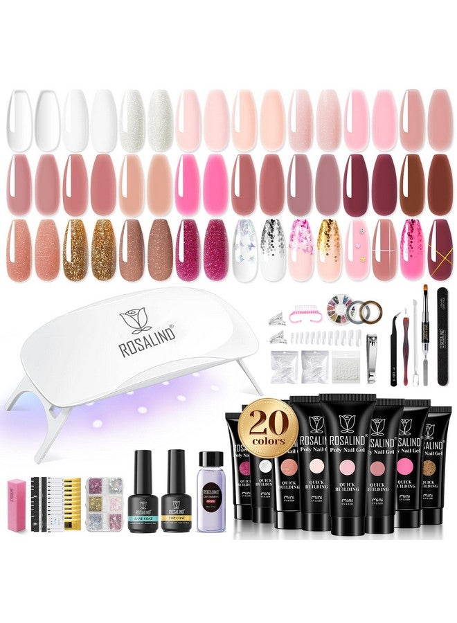 Poly Nail Gel Kit With U V Light 20 Colors Clear Natural Pink Poly Nail Gel Starter Kit Glitter Pink Poly Nail Gel Kit With Tools For French Nail Art Diy