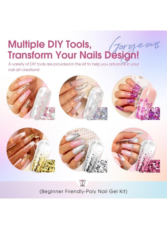Poly Nail Gel Kit With U V Light 20 Colors Clear Natural Pink Poly Nail Gel Starter Kit Glitter Pink Poly Nail Gel Kit With Tools For French Nail Art Diy