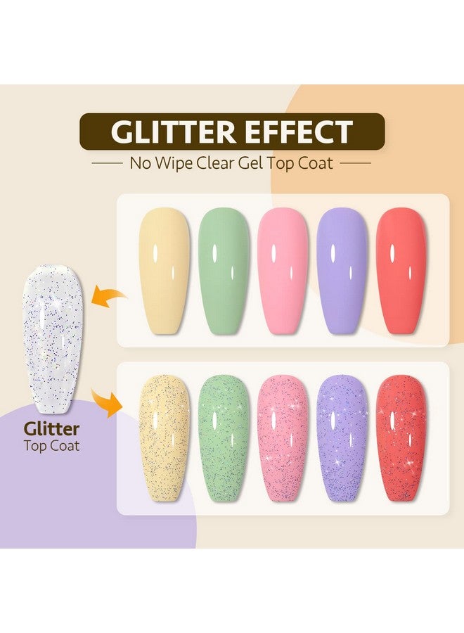 Glitter Gel Top Coat 16Ml Silver Iridescent Gel Nail Polish Sparkly No Wipe Clear Top Coat Soak Off Uv Led Finish Gel For Nail Art
