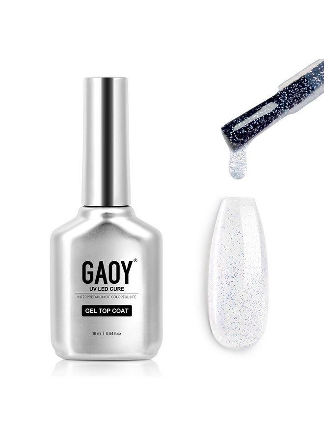 Glitter Gel Top Coat 16Ml Silver Iridescent Gel Nail Polish Sparkly No Wipe Clear Top Coat Soak Off Uv Led Finish Gel For Nail Art
