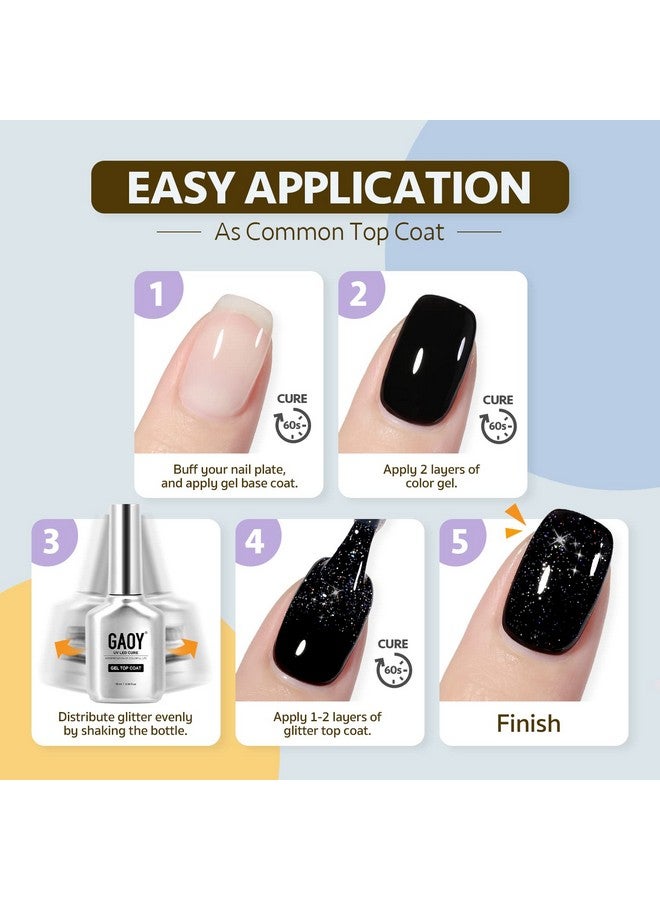 Glitter Gel Top Coat 16Ml Silver Iridescent Gel Nail Polish Sparkly No Wipe Clear Top Coat Soak Off Uv Led Finish Gel For Nail Art