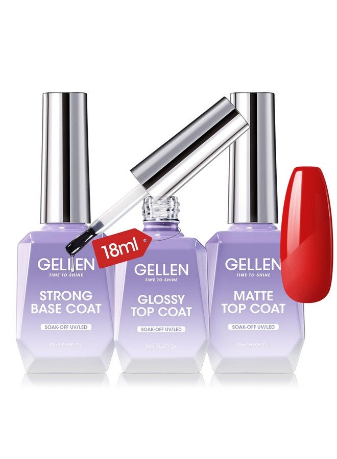 Gel Top Coat Base Coat 3Pc 18Ml Matte & Glossy Top Coat Base Coat For Gel Nail Polishno Wipe Gel Top Coat Nail Polish Soak Off Uv Lamp Gel Polish Set For Nail Starter