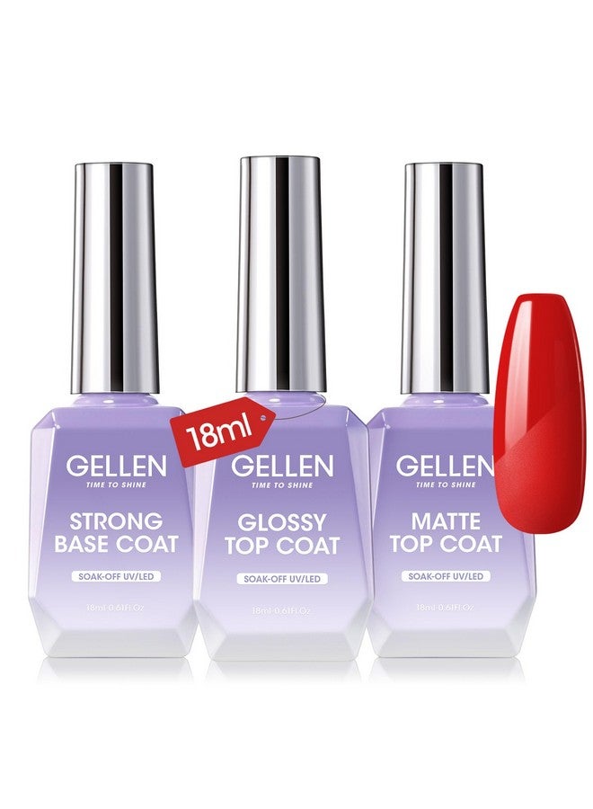 Gel Top Coat 18Ml 3Pc Gel Base And Top Coat Matte & Glossy Top Coat For Gel Nail Polishno Wipe Clear Gel Top Coat Gel Base Coat Nail Polish Soak Off Uv Lamp Gel Polish Set For Starter