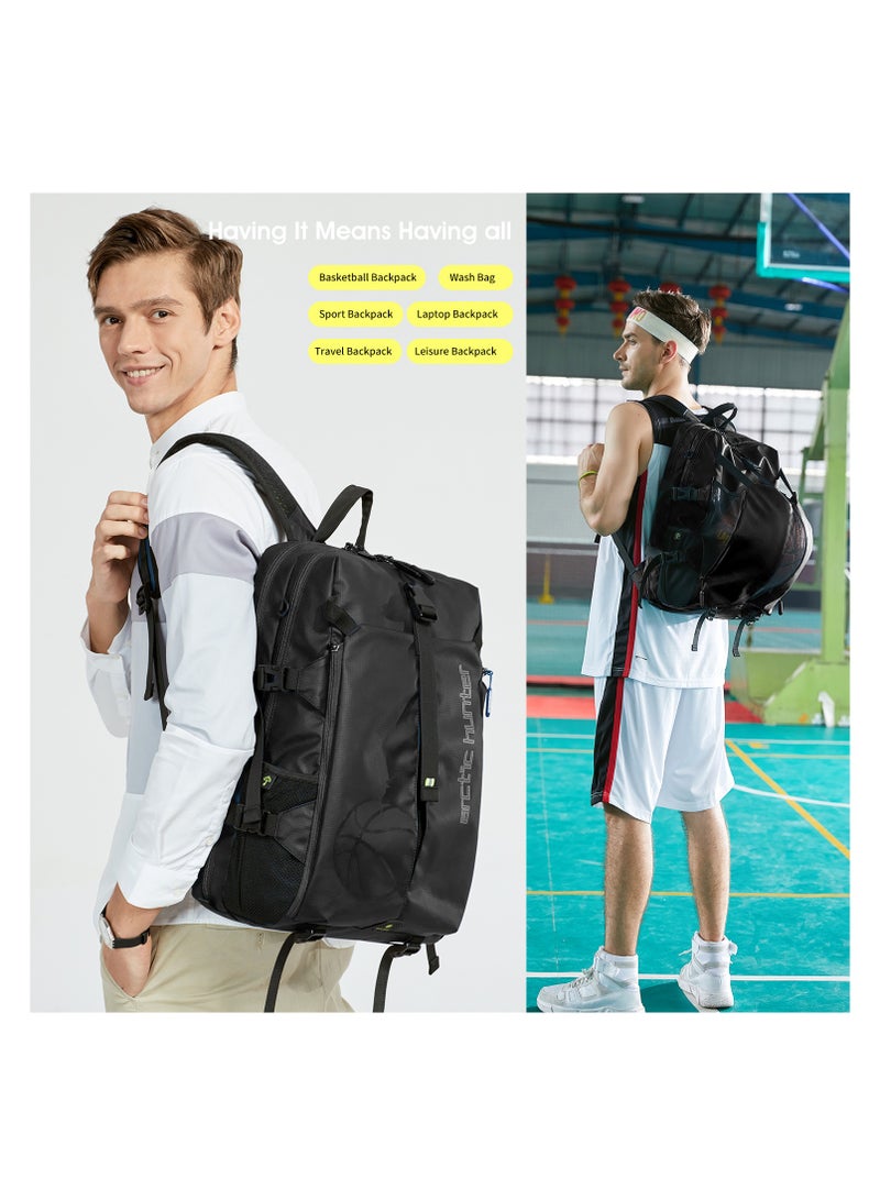 Durable Gym Sports Backpack Water Resistant 18.5 Inch Casual Daypack with Luggage Trolley Carry Belt and Built in USB Jack for Men B00391-XD Black