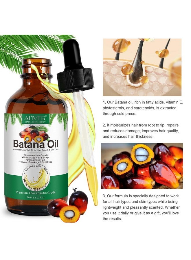 Batana Oil For Hair Growth 2.02 Fl Oz With Scalp Massage 100% Pure Batana Essential Oil For Skin Care Repairs Damaged Hair Nourishes The Scalp Reduces Hair Loss Hair Oil For All Hair Types