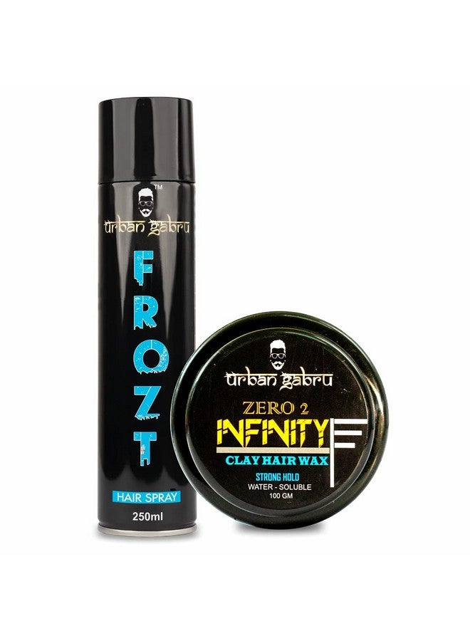 Combo Hair Styling Kit Clay Hair Wax:Zero To Infinity (100 Gm) And Frozt Hair Spray Extreme Hold (250 Ml) (Hair Wax + Hair Spray)