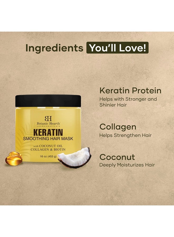 Keratin Hair Mask Biotin Collagen & Coconut Oil For Dry Damaged Treated Hair Restore Repair Smoothing Conditioning & Strengthen All Hair Types For Men & Women 16 Oz