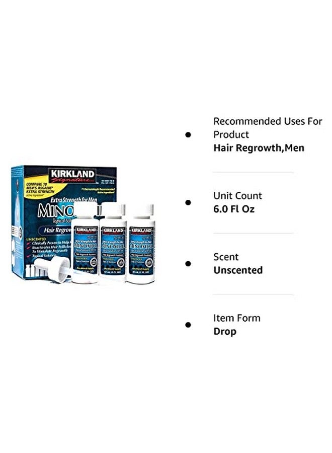 Minoxidil 5% Topical Solution Extra Strength Hair Regrowth Treatment For Men Dropper Applicator Included (1 Month To 24 Month Supplies Available) (6 Month Supply) Clear