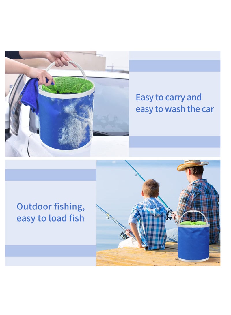 Collapsible Camping Fishing Bucket, Portable Folding Bucket, 11L (2.9 Gallons) Durable Pop Up Water Bucket, with Net and Rope, for Car Washing, Fishing,Boating or Other Outdoor Activities