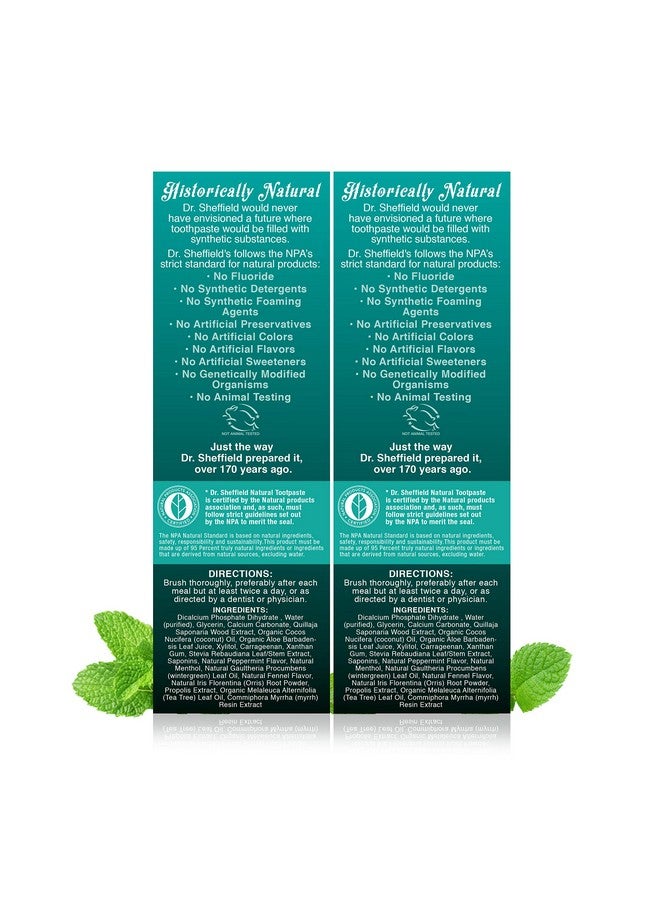 Dr. Sheffield’S Certified Natural Toothpaste (Wintergreen) Great Tasting, Fluoride Free Toothpaste/Freshen Your Breath, Whiten Your Teeth, Reduce Plaque (2Pack)