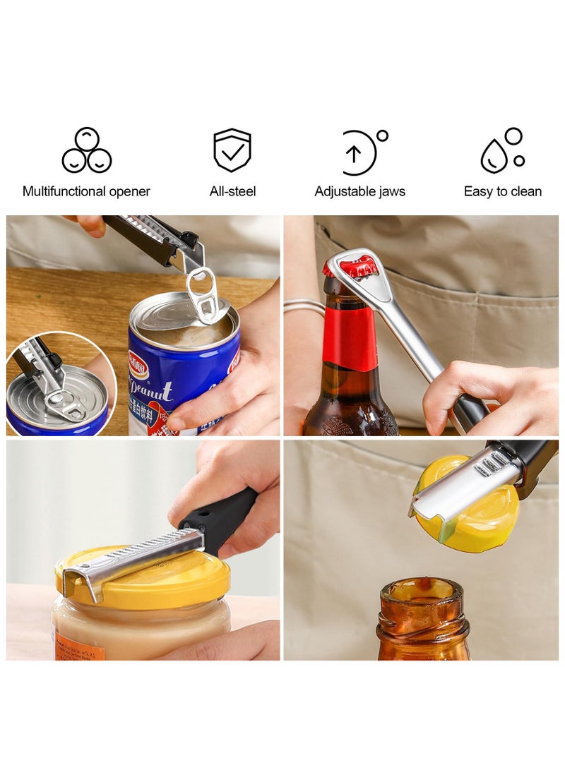 Adjustable Jar Opener for Weak Hands, Multifunctional Portable Jar Lid Gripper, Stainless Steel Can Opener for Home Kitchen Gadgets, for Most Jar Lid Sizes, Kitchen Canning Tools for Seniors - 2 Pack