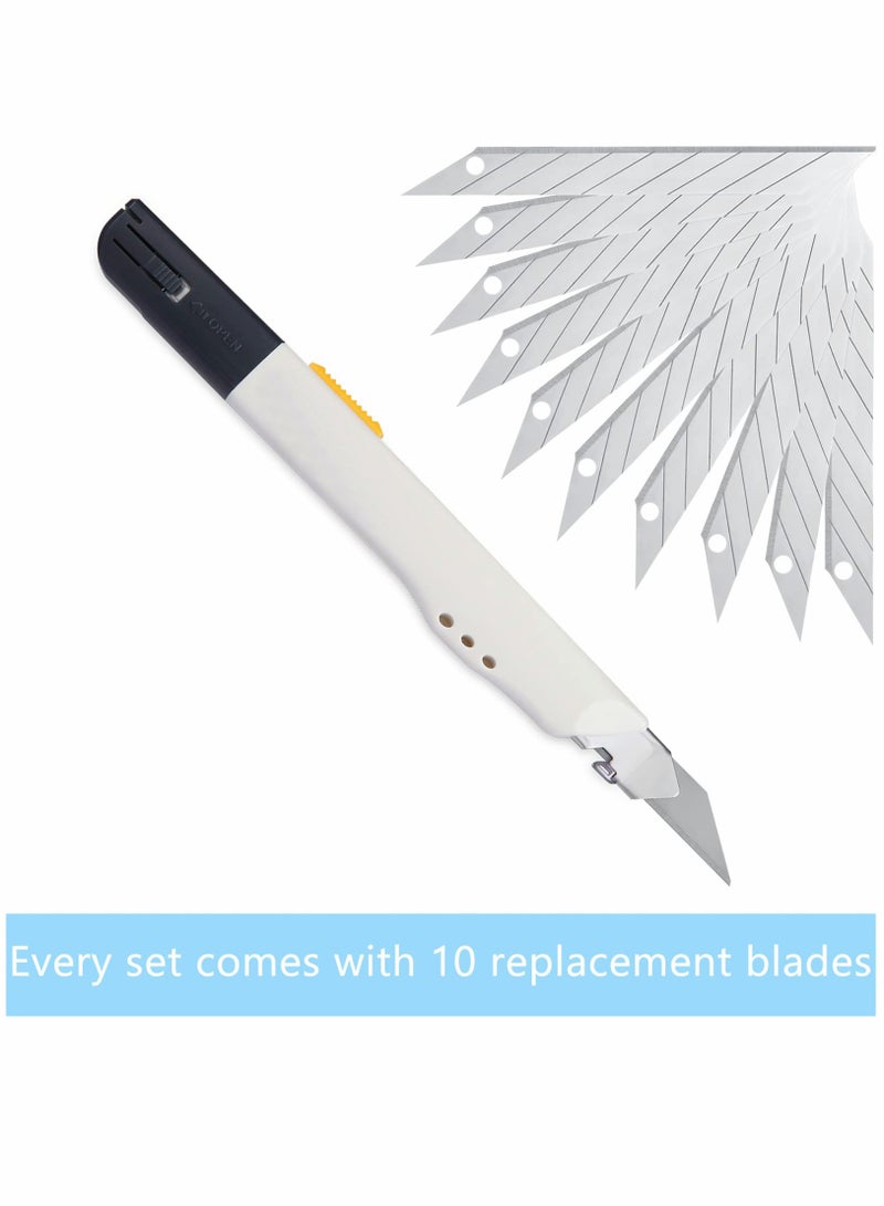 Utility Knife, Portable Box Cutter, Fine Point Arts and Crafts Blade for Precision Cutting, with 10 Pieces Art DIY White