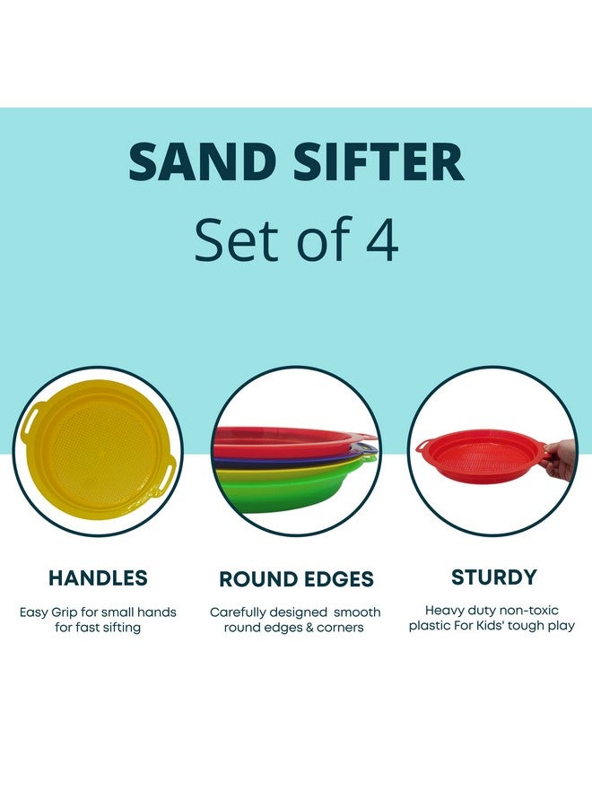 Large Sand Sifter For Sandbox Beach 4 Pack Sand Sifter For Shark Teeth Rock Plastic Beach Toys Sand Toys For Sandbox Kids & Toddlers