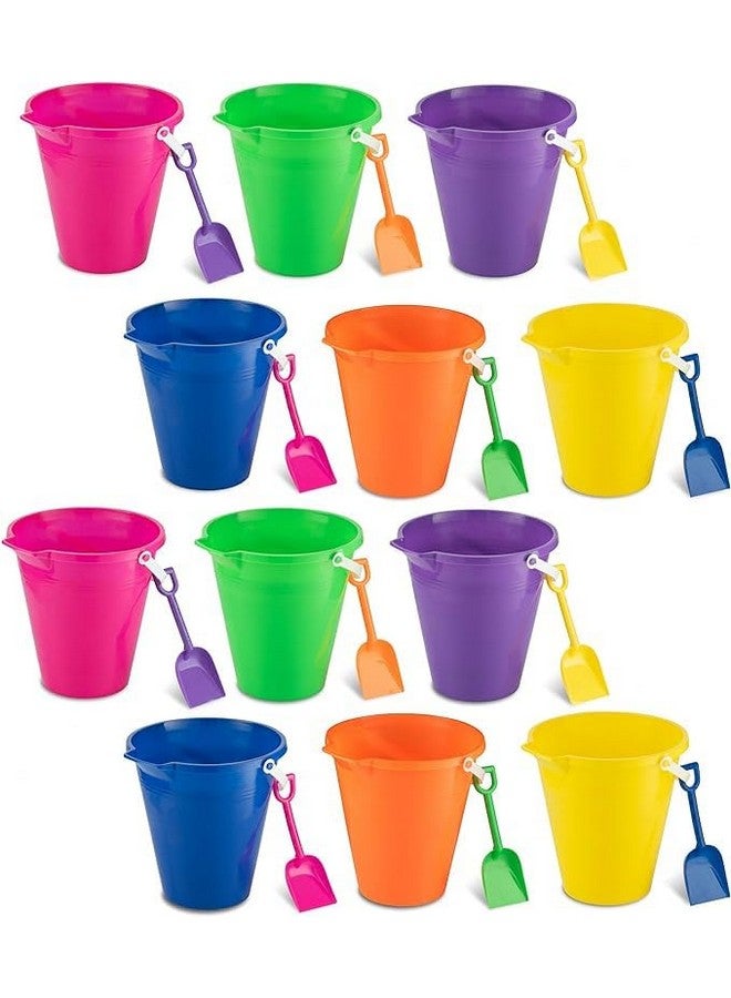 9 Large Sand Bucket With Shovel [12 Pack Bulk] Beach Buckets Beach Toys For Kids & Toddlers Party Favors Holders